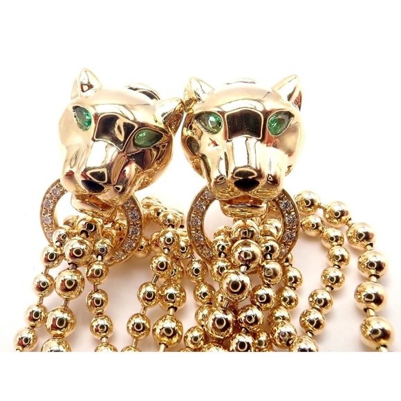 Authentic! Cartier Panther Panthere 18k Gold Diamond Tsavorite Onyx Earrings - Picture 4 of 12